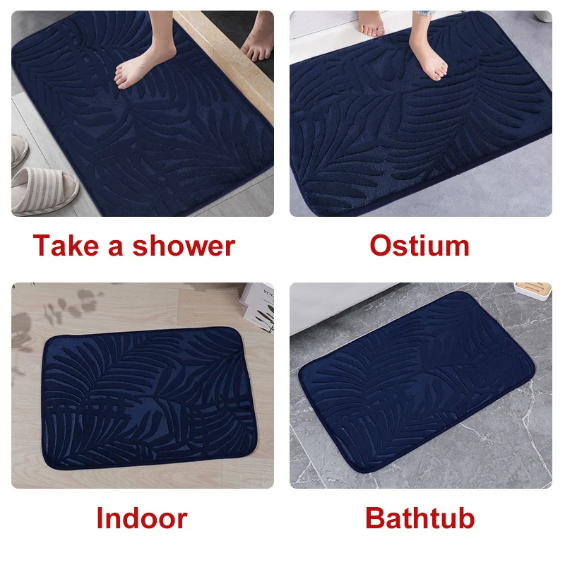 Coral Fleece Bathroom Carpet Leaf-Shape Floor Bath Mat Water Absorption Non-slip Memory Foam Absorbent Washable Rug Toilet Floor