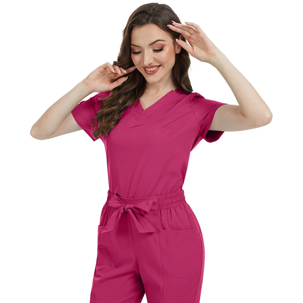 Ladies' Thin V-Neck Scrubs - Quick-Dry Work Uniform for Clinics/Pet Hospitals (Nurse Style, High Stretch Breathable Fabric)