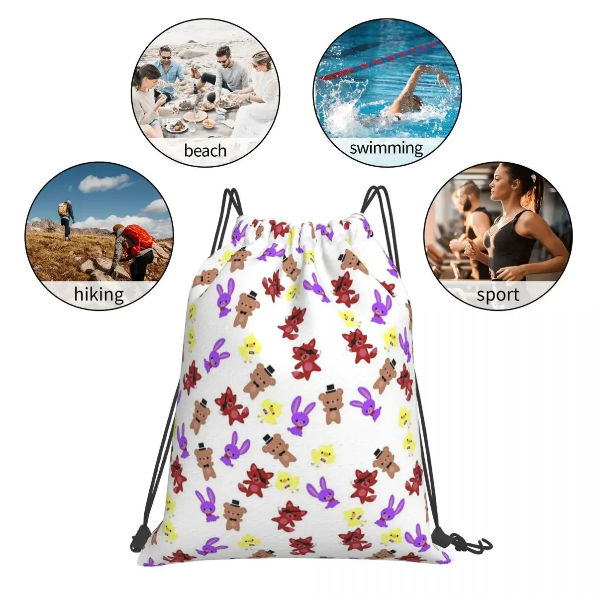 Cute Fnaf Pattern Backpacks Fashion Portable Drawstring Bags Drawstring Bundle Pocket Shoes Bag BookBag For Travel School