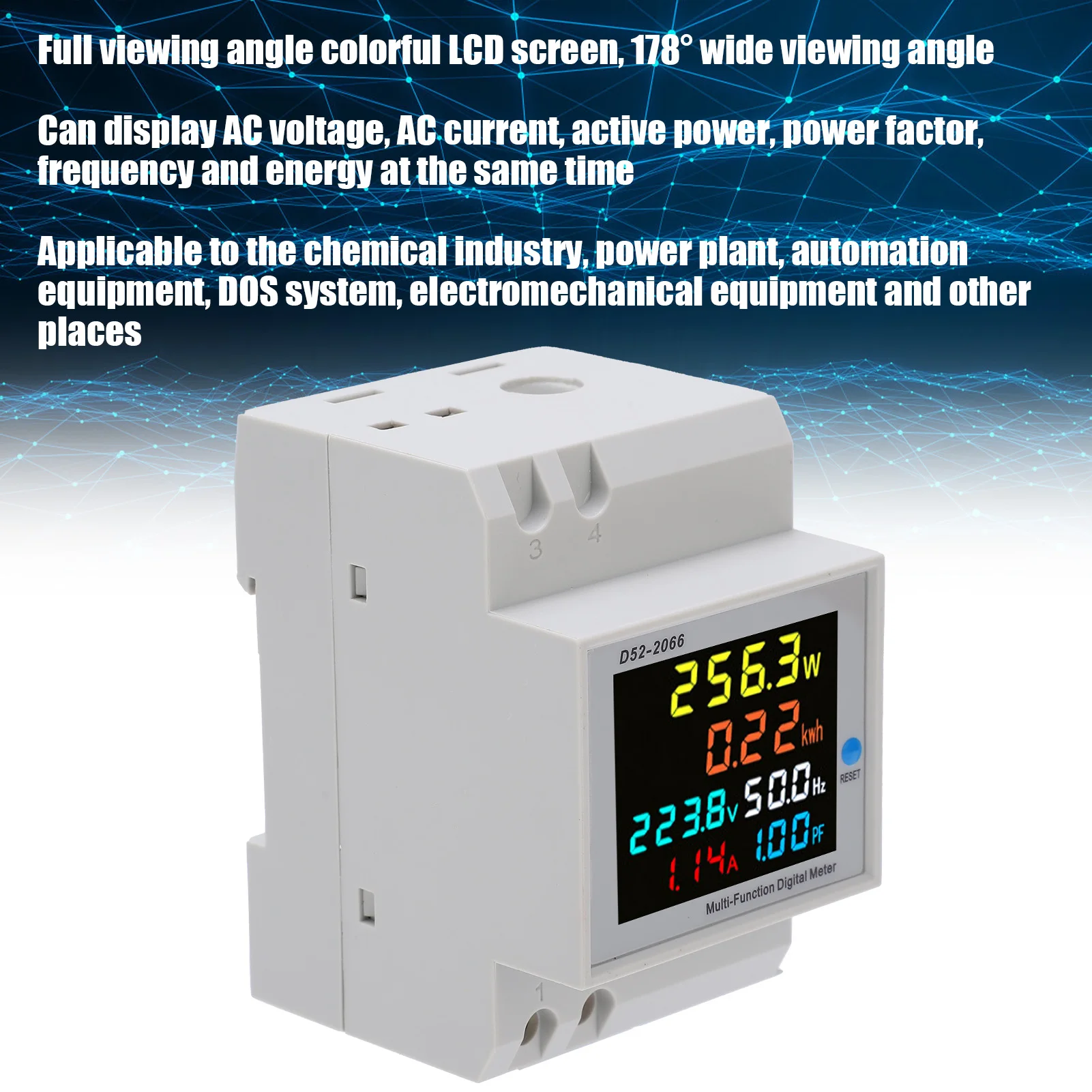 D52‑2066 Household Watt‑Hour Meter Rail Type 220V Smart Single Phase Energy Meter AC40.0‑300.0V Smart Watt‑Hour Meter