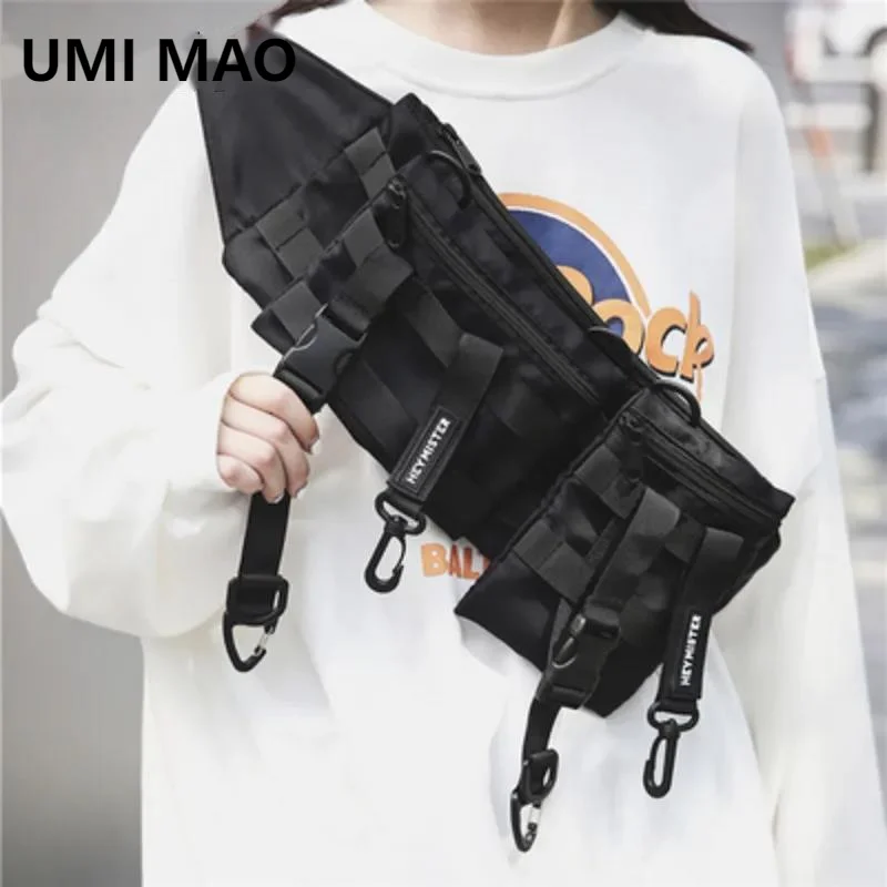 UMI MAO 멀티 포켓 전술 기능 웨이스트팩, 테크웨어 캐주얼 휴대폰 가방, 야외 달리기 힙합 가슴 벨트 가방