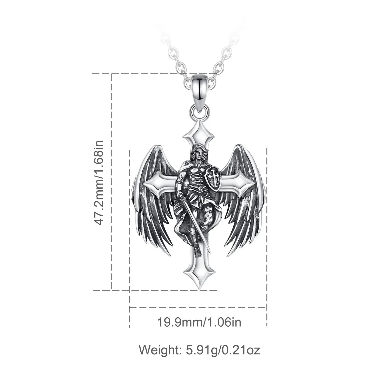 Eudora 925 Sterling Silver Saint Michael Archangel Necklace Vintage Cross Shield Pendant for Men Women Christian Jewelry Gift