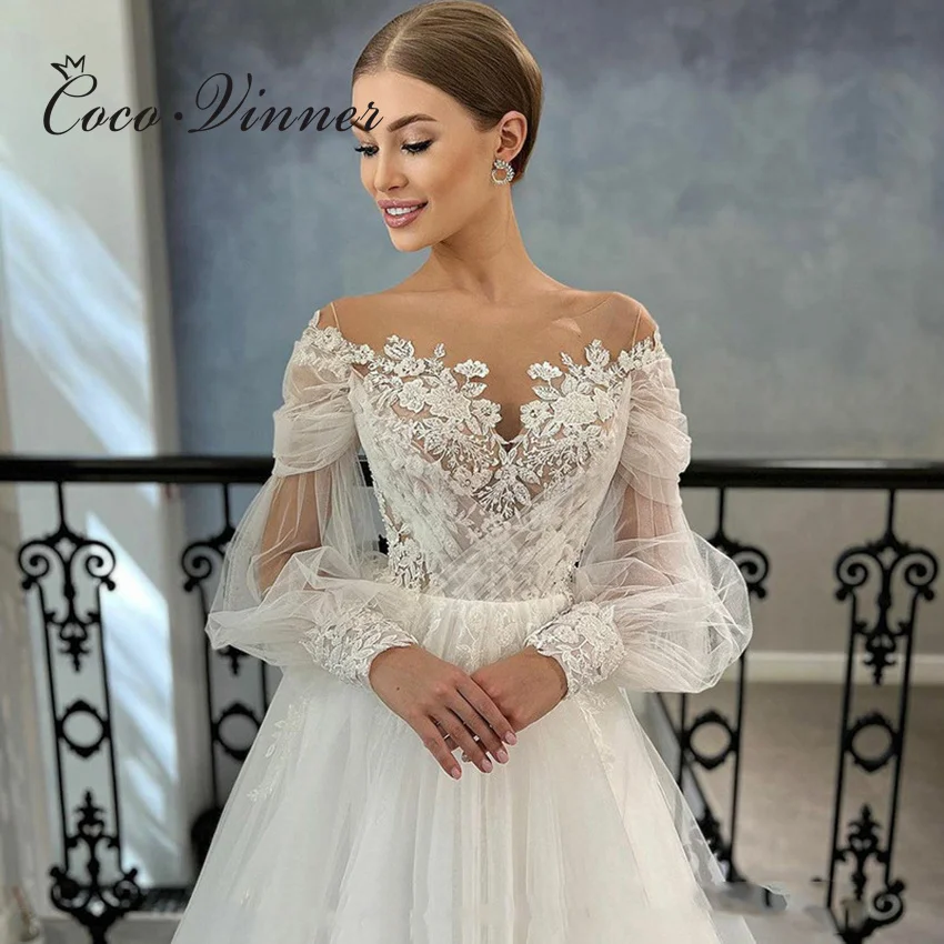 ที่กําหนดเองยาวแขนโคมไฟแสงชุดแต่งงานสําหรับเจ้าสาว 2025 ใหม่ภาพลวงตากลับTulleชุดแต่งงานชายหาดผู้หญิงW1283