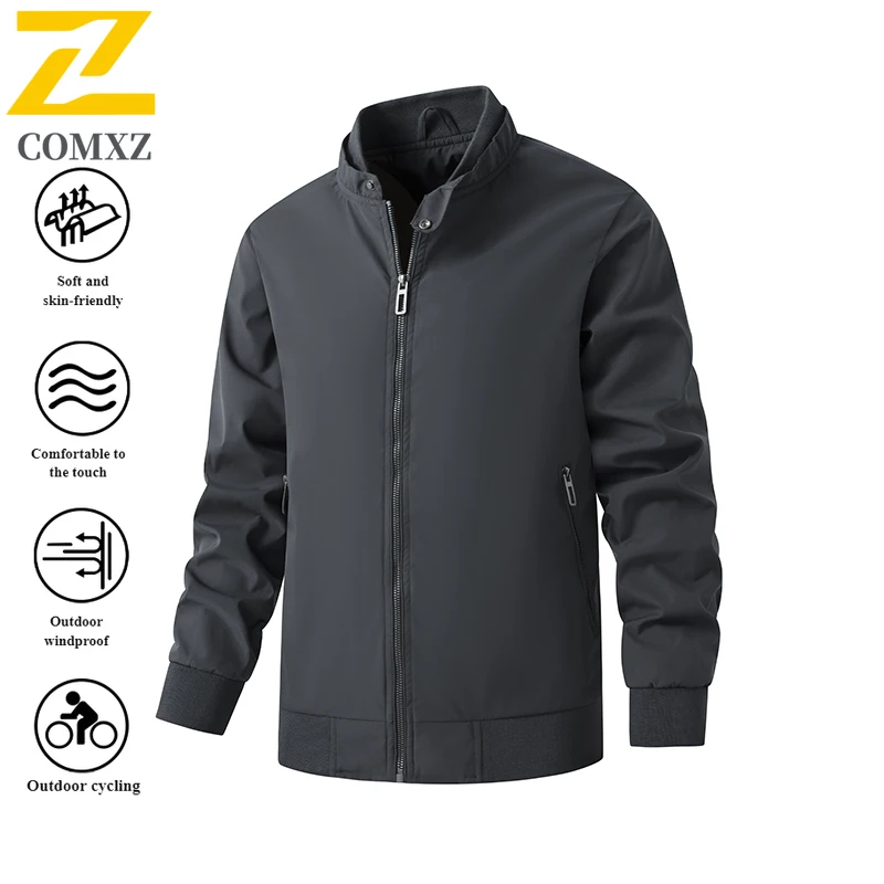 

New men's solid color standing collar jacket spring autumn windproof jacket men casual mountaineering camping waterproof jacket
