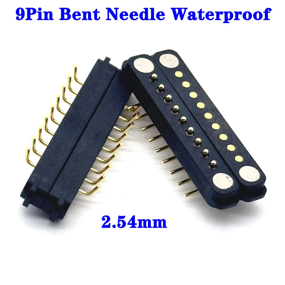 

1Pair 9Pin Bent Needle Waterproof Spacing 2.54mm Magnetic Pogo Pin Connector Pogopin Male Female Spring DC Power Socket