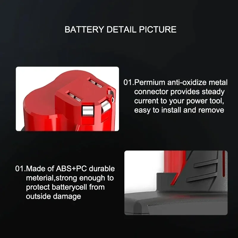For Milwaukee 12V M12 18650 6000mAh Lithium Replacement Battery For Milwaukee 48-11-1860 48-11-1850 