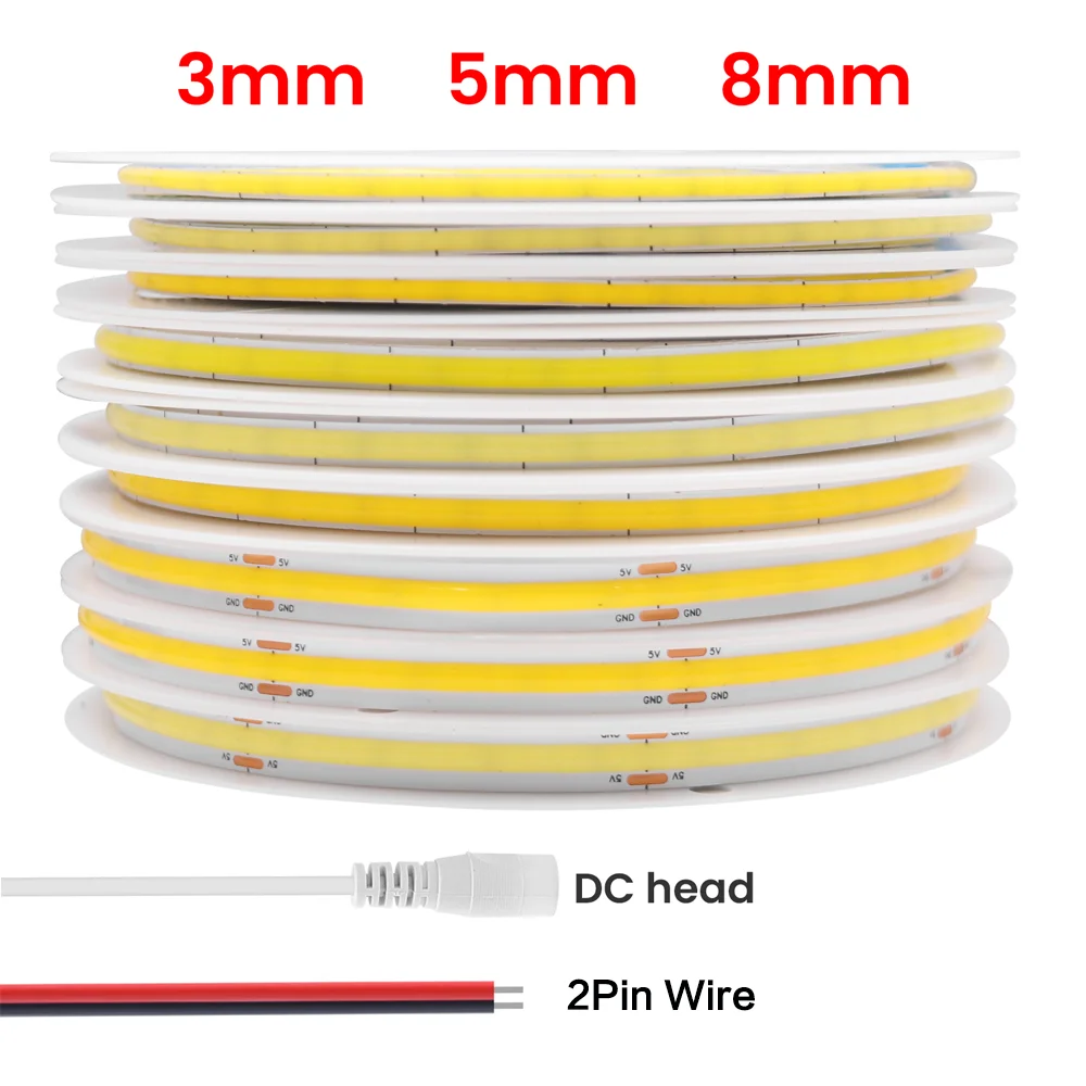 DC5V 12V COB Strip 3MM 5MM 8MM 320LEDs/m FOB LED Light Bar 3000K 4000K 6000K Elastyczna taśma LED Cob LED Strip Oświetlenie liniowe