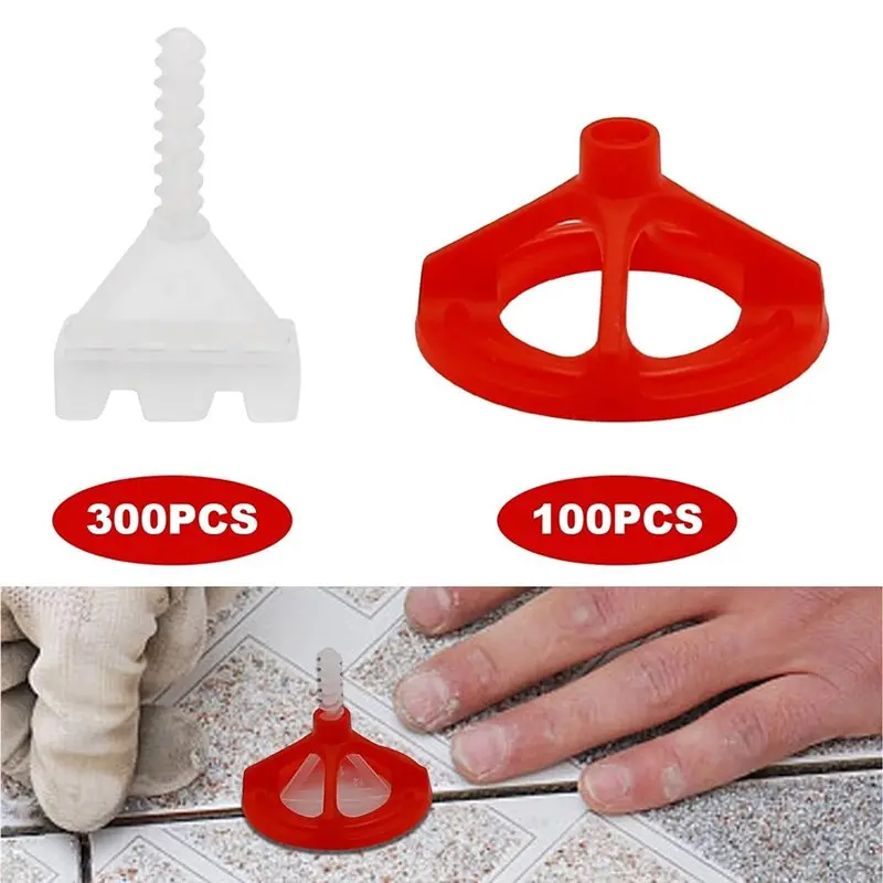 ABRW-Tile Leveling System Kit 1/8 Inch Includes Spiral Spacers And Anti-Loosening Red Caps(300Pcs Base+ 100Pcs Caps)