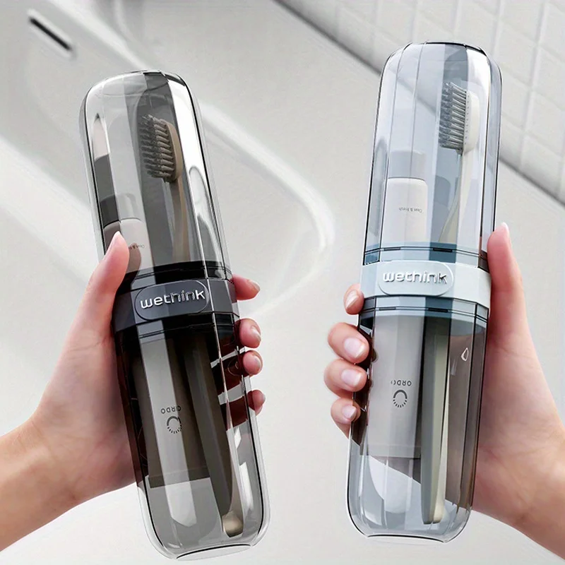 Portable Travel Toothbrush Holder Transparent Mouthwash Cup & Toiletry Organizer Kit, Compact Camping Home Essential