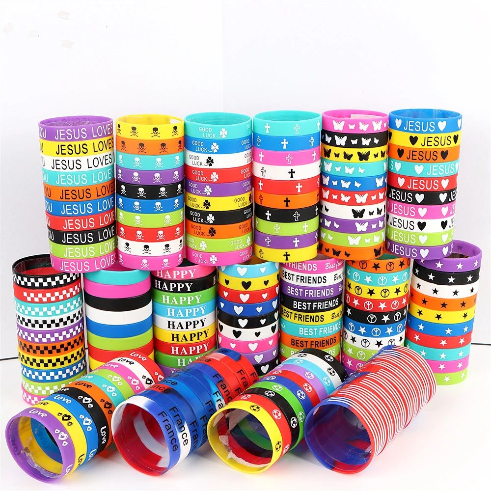 10/20/30/50Pcs/Lot Fashion Classic Sport Multicolor Luminous Silicone Bracelets Men Women  Mix Style Wristband Jewelry Gifts
