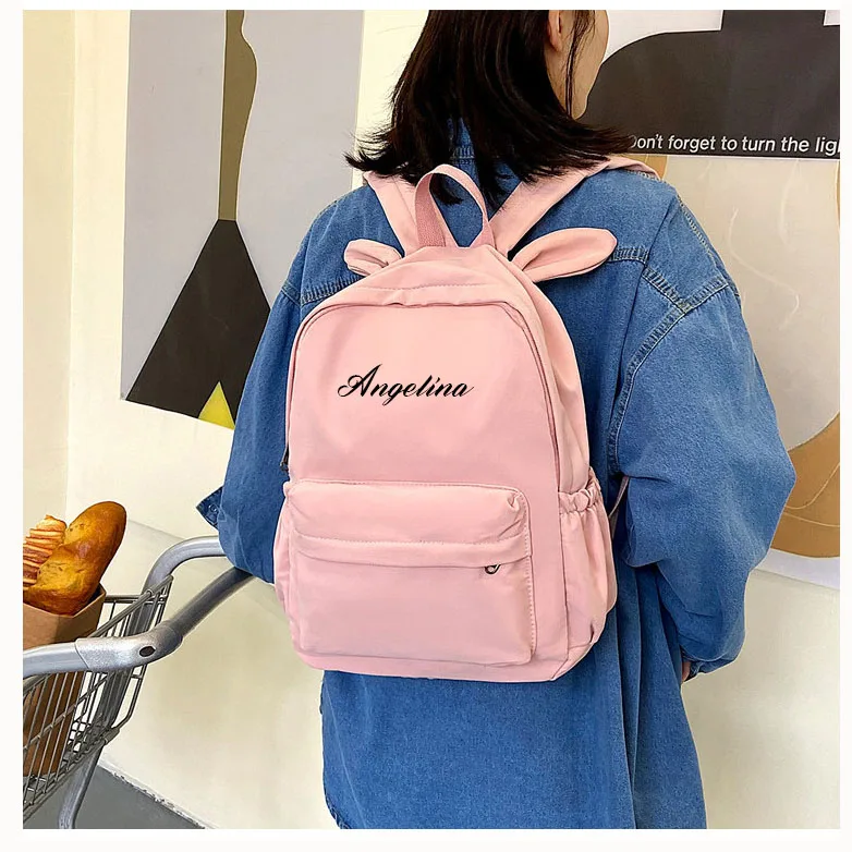 Rabbit Ear Backpack Cute Girls Personalized Name Shoulder Bag Large Capacity Schoolbag Women's Travel Bag Kids Birthday Gift Bag