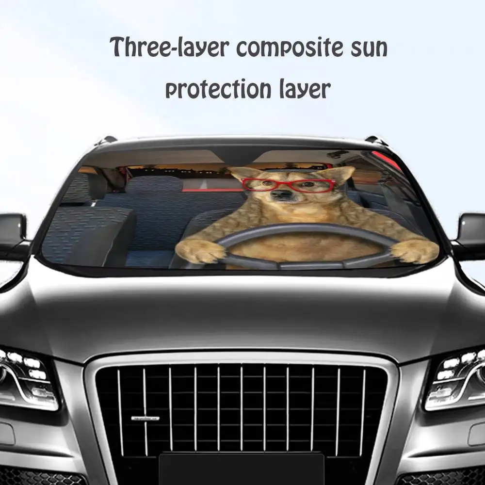 

Funny Cats And Dogs Are Driving Car SunShade Windshield Sun Shade Personalized Picture Block UV Rays Visor Protector