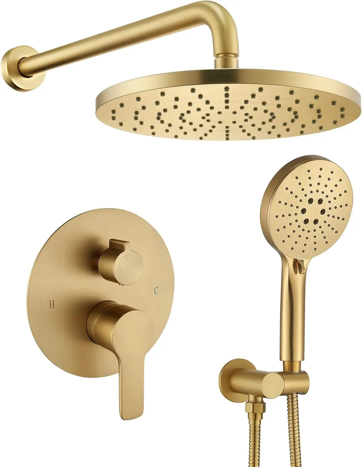 

Luxury Shower System Wall Mounted with 10" Rain Shower Head & Handheld, Brushed Gold, Pressure Balance Valve