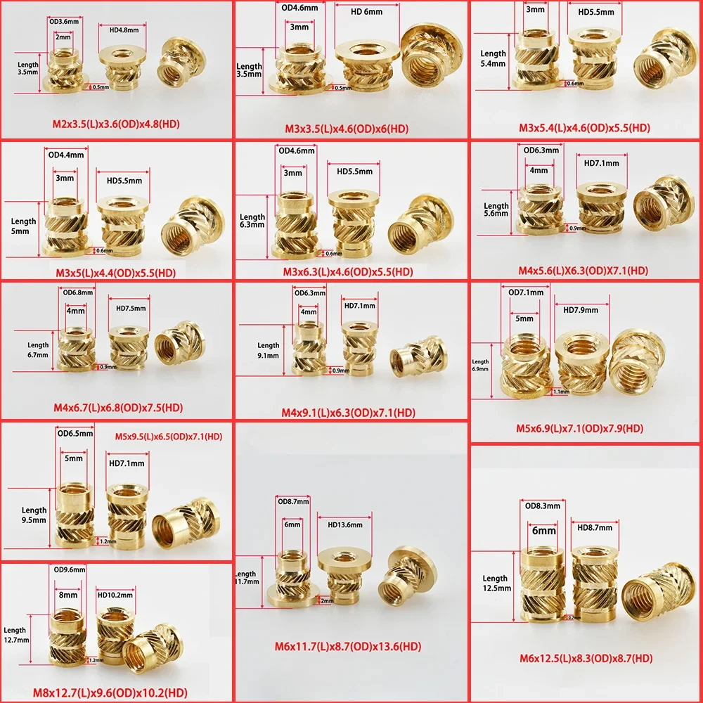 

Thread Hot Melt Heating Insert Nuts Flange Knurled T-Nuts M2 M2.5 M3 M4 M5 M6 M8 Copper Threaded Nut Inserts Notebook 3D Print
