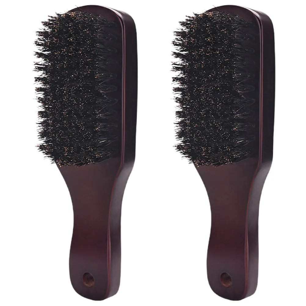2Pcs Men's Beard Brush Boar Bristle Natural Wood Handle Beard Mustache Styling Grooming Cleaning Tool Travel Portable