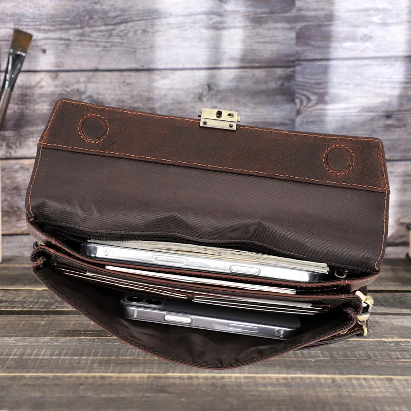 New Fashion Korean Version Underarm Crazy Horse Cowhide Wrist Strap Men's Handheld Bag Wallet Female Leather High-end Men Wallet