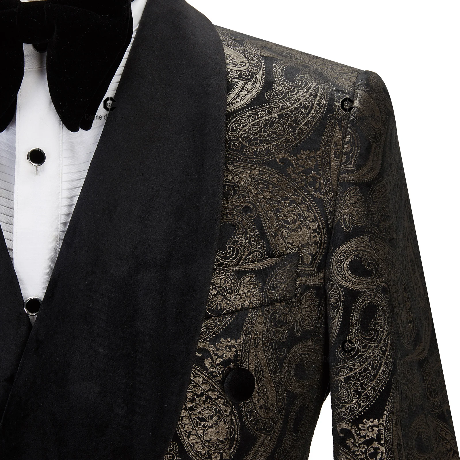 Cenne Des Graoom 2023 Elegant Men\'s Suit for Wedding Tuxedo Double Breasted Black Paisley Jacket Velvet Lapel Pants 2 Pcs Set