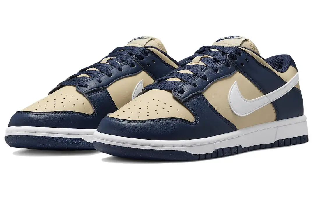 Nike-Dunk Low Sneakers, Next Nature, Marinha da meia-noite, Dourado