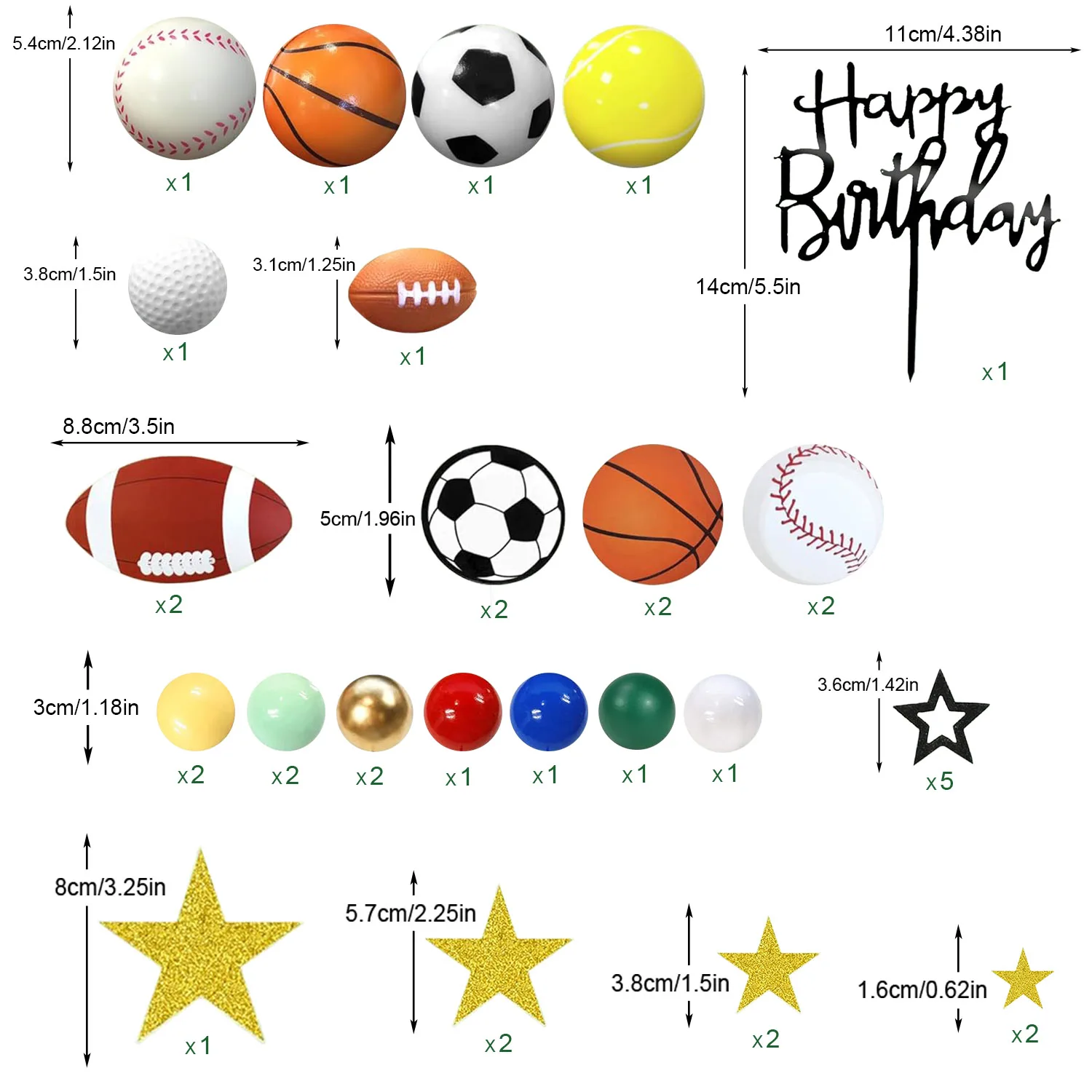 37 PCS Sports Cake Toppers Sports Cake Decoration with Soccer Football Baseball Basketball Tennis Golf for Boys Men Sports Theme
