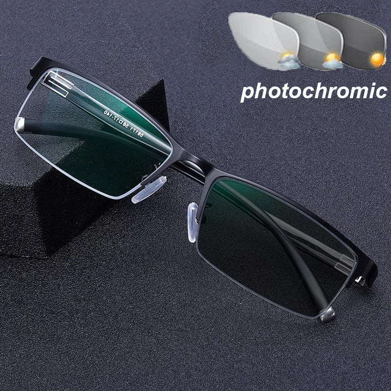 

Photochromic Half Frame Myopia Glasses Luxury Metal Business Nearsighted Eyeglasses Retro Finished Optical Minus Eyewear Diopter