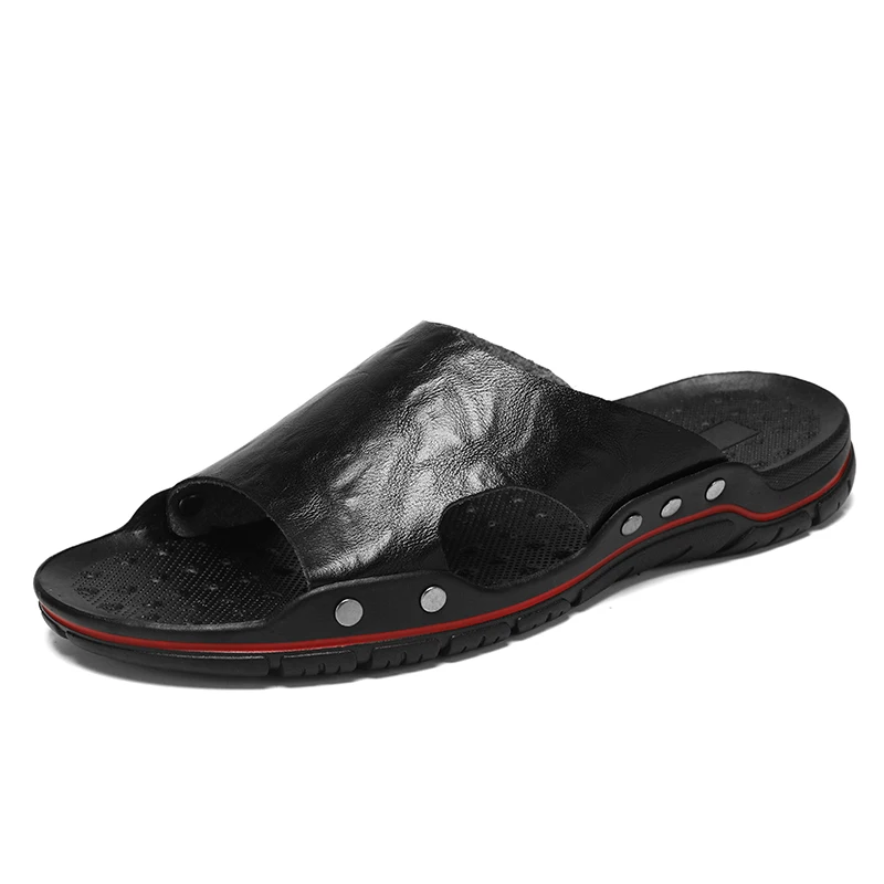 

Сандалии, мужские кожаные классические летние мужские тапочки, мягкие черные тапочки, тапочки из искусственной кожи, легкие мужские шлепанцы из ЭВА