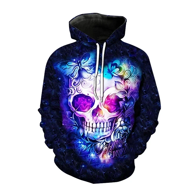 Autumn Winter Punk Skull Fashion Skeletor Y2k Graphic 3D Print Hoodie Men Colorful Casual Goth Streetwear Oversized Pullover New