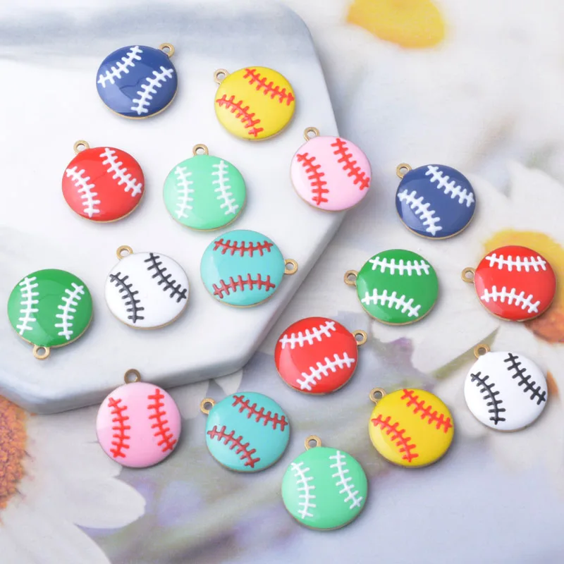 10 Stück Weihnachtskugel-Anhänger aus Kupfer, emailliert, beidseitig mit Tropfenöl, Baseball-Anhänger, DIY-Schmuckzubehör – Detail 1