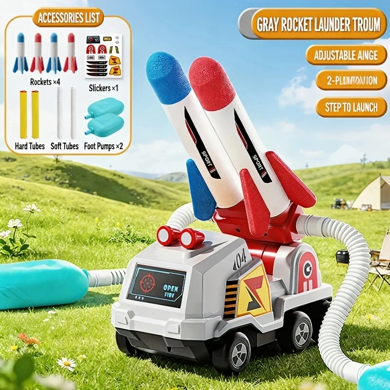 Dual Foot‑Pump Rocket Launcher Toy, Kids Stomp Launch Rocket Car Set, Outdoor Competitive Sports Game for Boys Girls - view 5