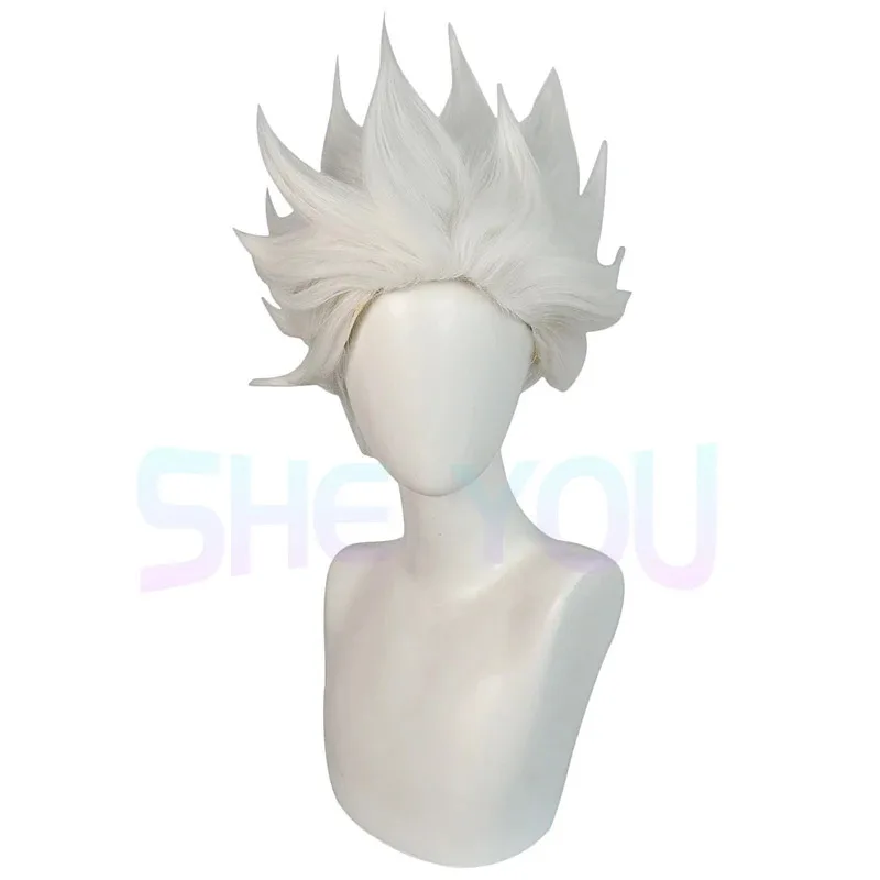 عالية الجودة Ursula شعر مستعار تأثيري فيلم أبيض قصير الشعر للكبار النساء الرجال مقاومة للحرارة الاصطناعية تأثيري الباروكات