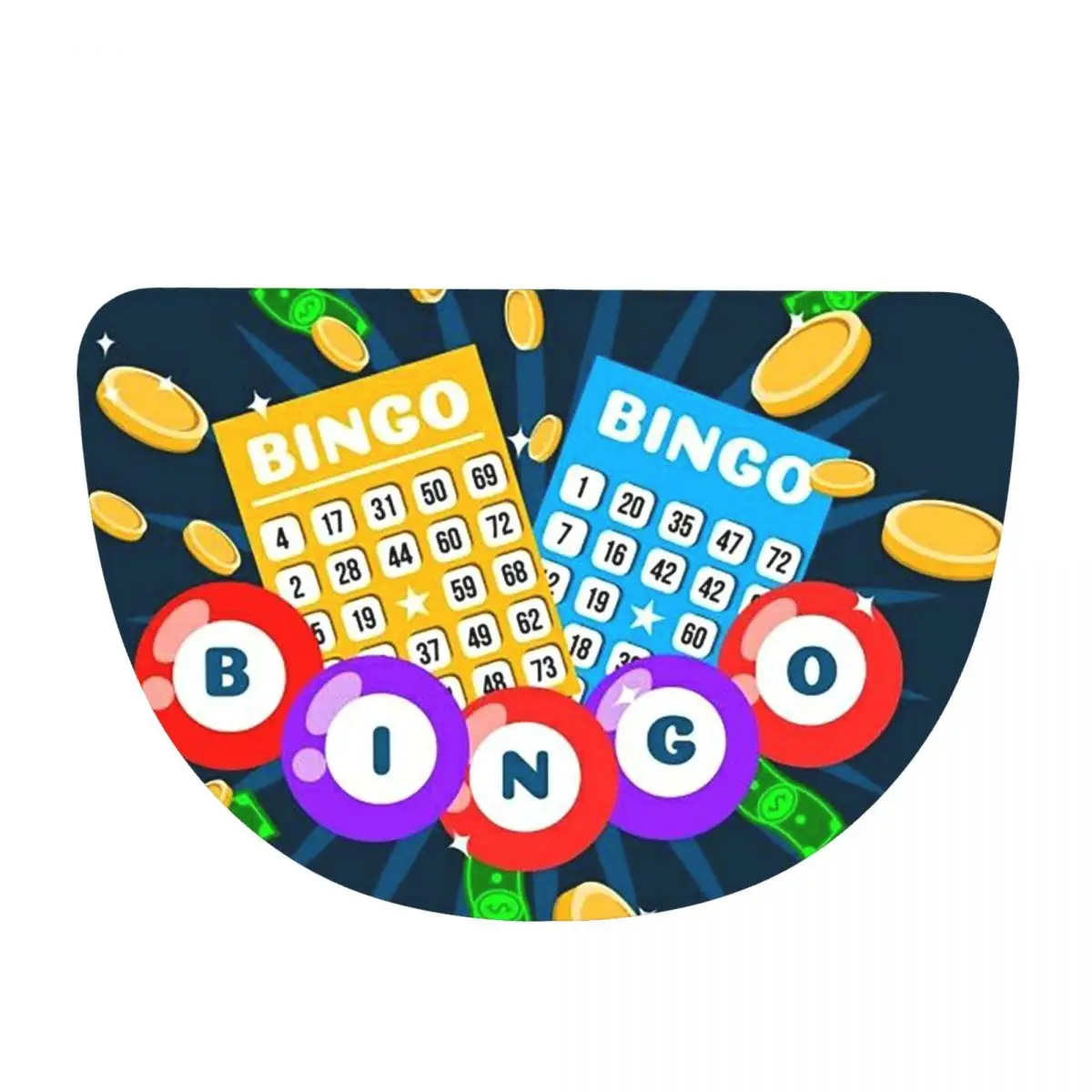Funny Bingo Game Soft Flannel Half Round Doormat Non Slip Bathroom Mat Absorbent Floor Carpet for Garage