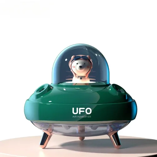 듀얼 노즐 무선 UFO 가습기, 데스크탑 공기 가습기, 귀여운 행성 곰 LED 조명, 초음파 아로마 에센셜 오일 디퓨저 