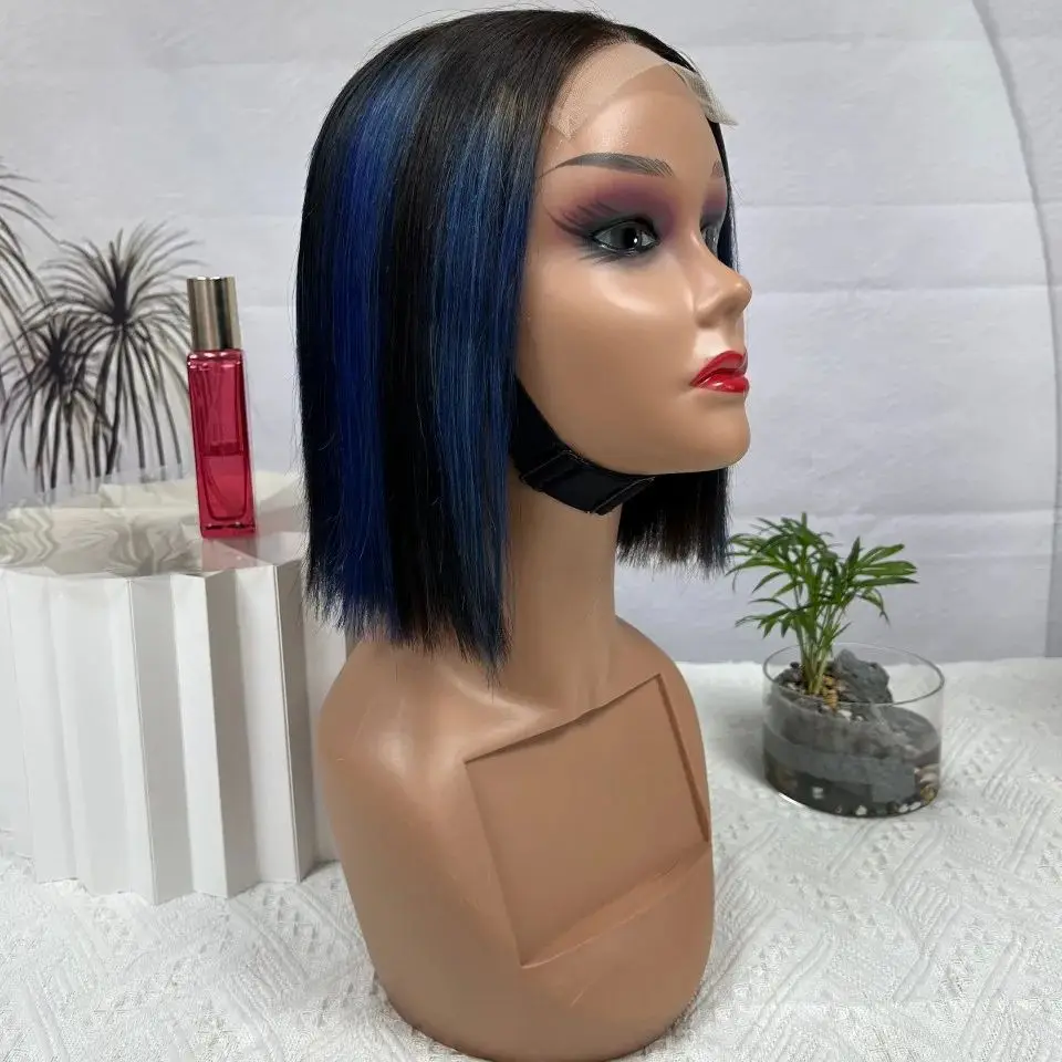 10inch 200% Density Colored 1B38 Piano 4×4 Lace Frontal Bob Swiss Lace Wig Straight Short Bob Human Hair Lace Front Wigs On Sale