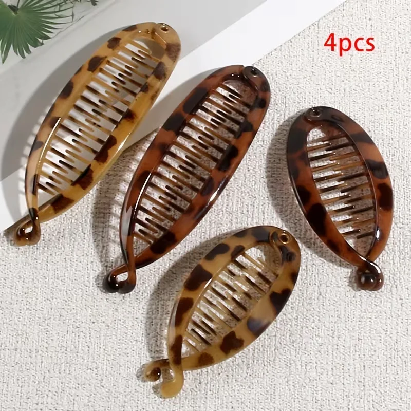 Simple Style Leopard Print Banana Hair Clip for Fixing the High Ponytail at the Back of the Head - Hair Clip and Hair Accessory