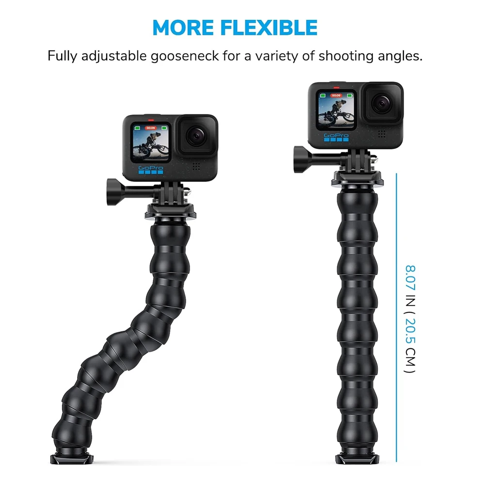 Jaws Flex Clamp Mount Adjustable Gooseneck Mount for GoPro Hero 12 11 10 9 8 7 6 5 4 Session Insta 360 DJI Osmo Action Cameras