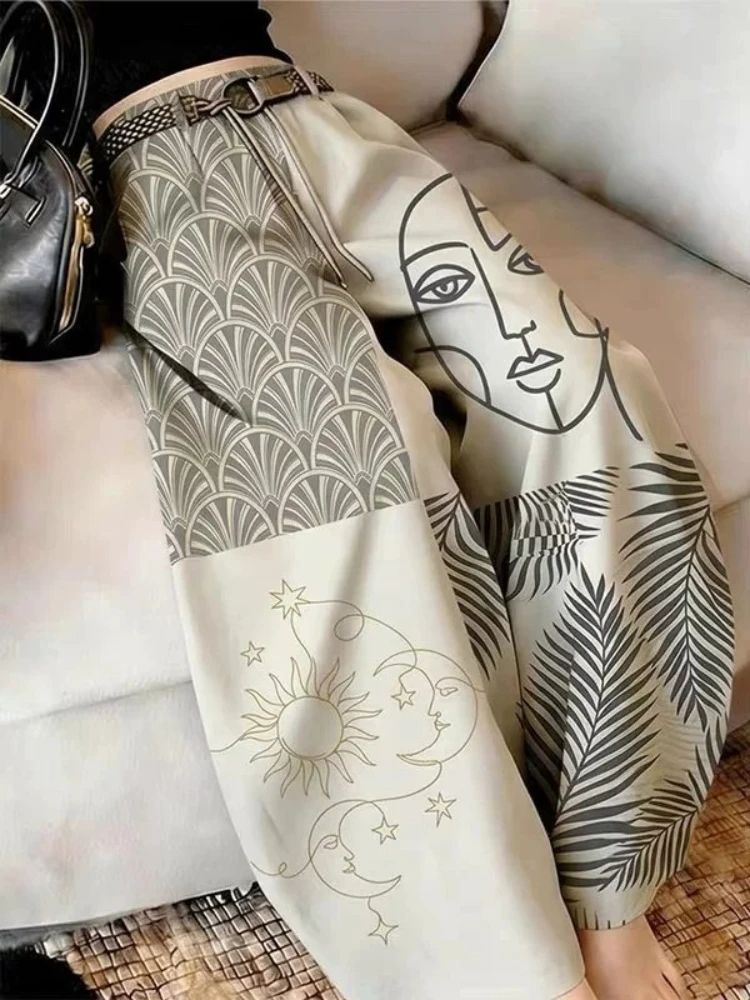 Boutique Pants Return 2026 New Popular Vintage Print Casual Women Loose Flattering Straight Hot Chic Modern Relaxed Wide Slacks