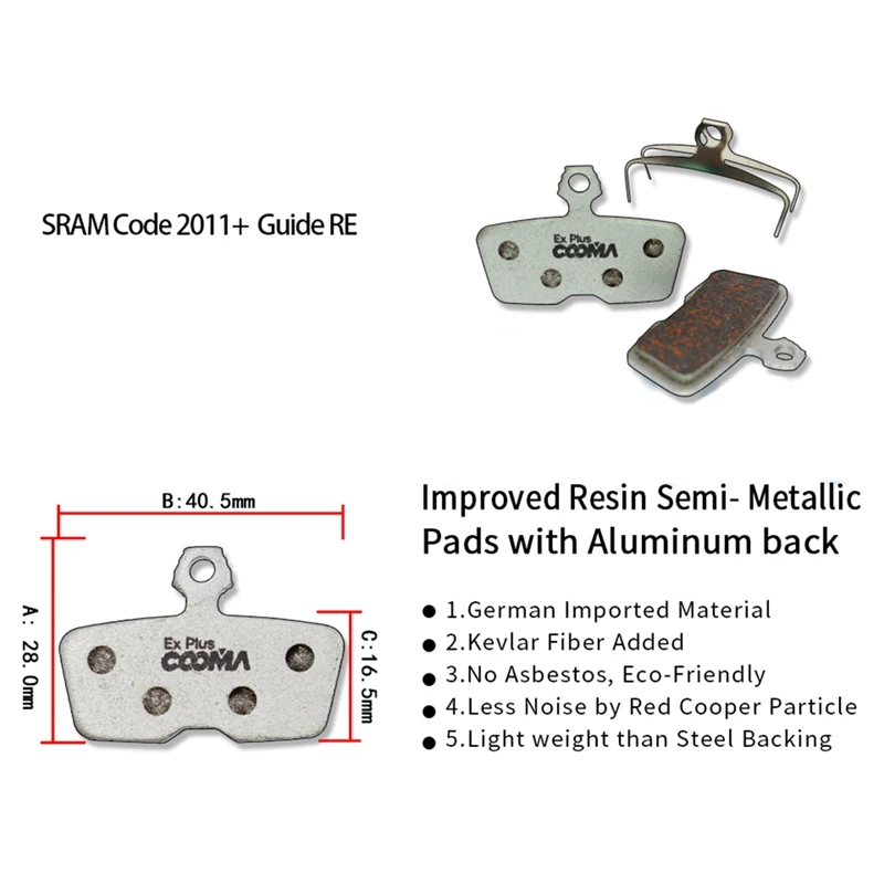 COOMA SPORT 4 Pairs Ex Plus Bicycle Disc Brake Pads For AVID SRAM Code 2011+Code R Guide RE Disc Brake,Alu-Alloy