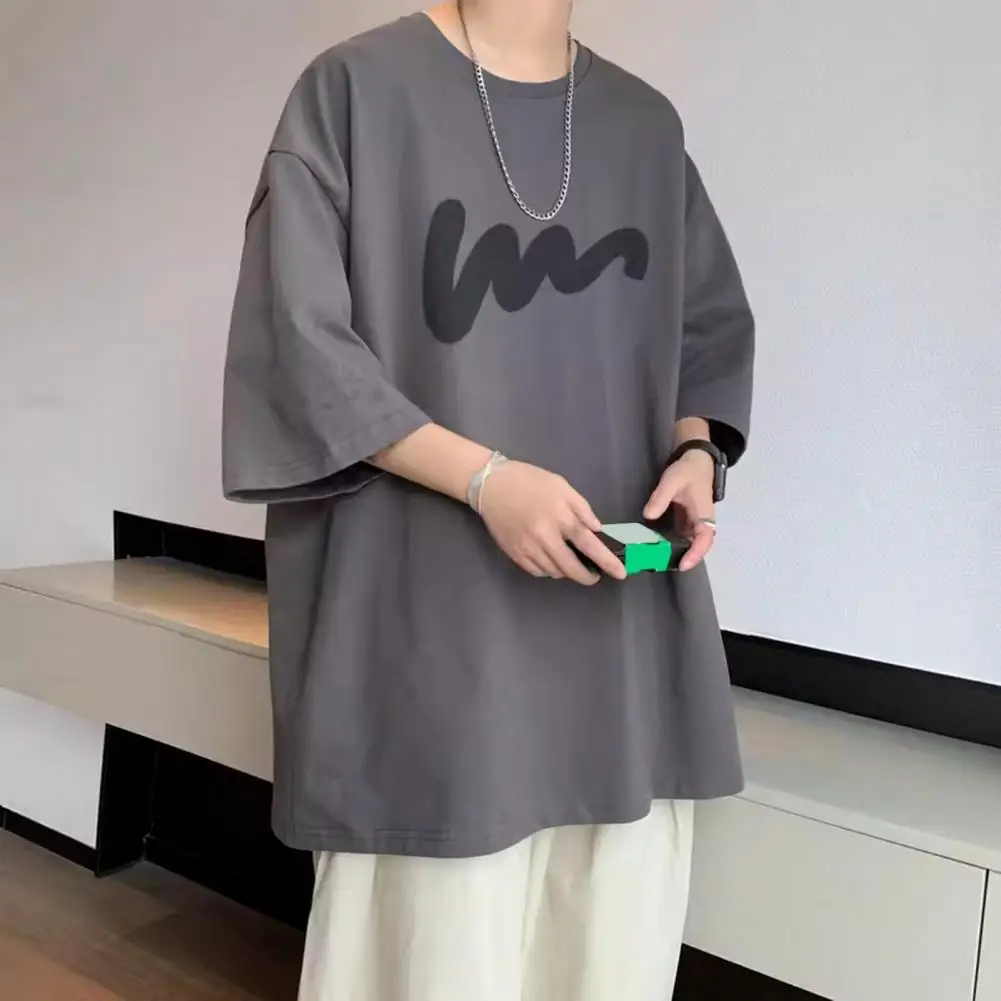 الصيف الرجال تي شيرت منتصف الأكمام جولة الرقبة فضفاضة تناسب حجم كبير بلون مطبوعة منتصف طول بلوزة كاجوال Homewear الرياضة الأعلى