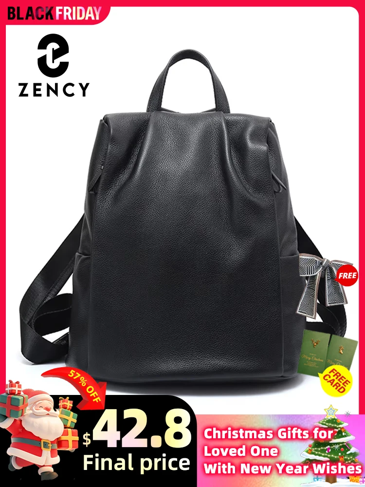 Zency Anti-theft Back Opening Backpack Purses For Women 100% Genuine Leather Black Travel Bag Fashion Knapsack Laptop Bag White