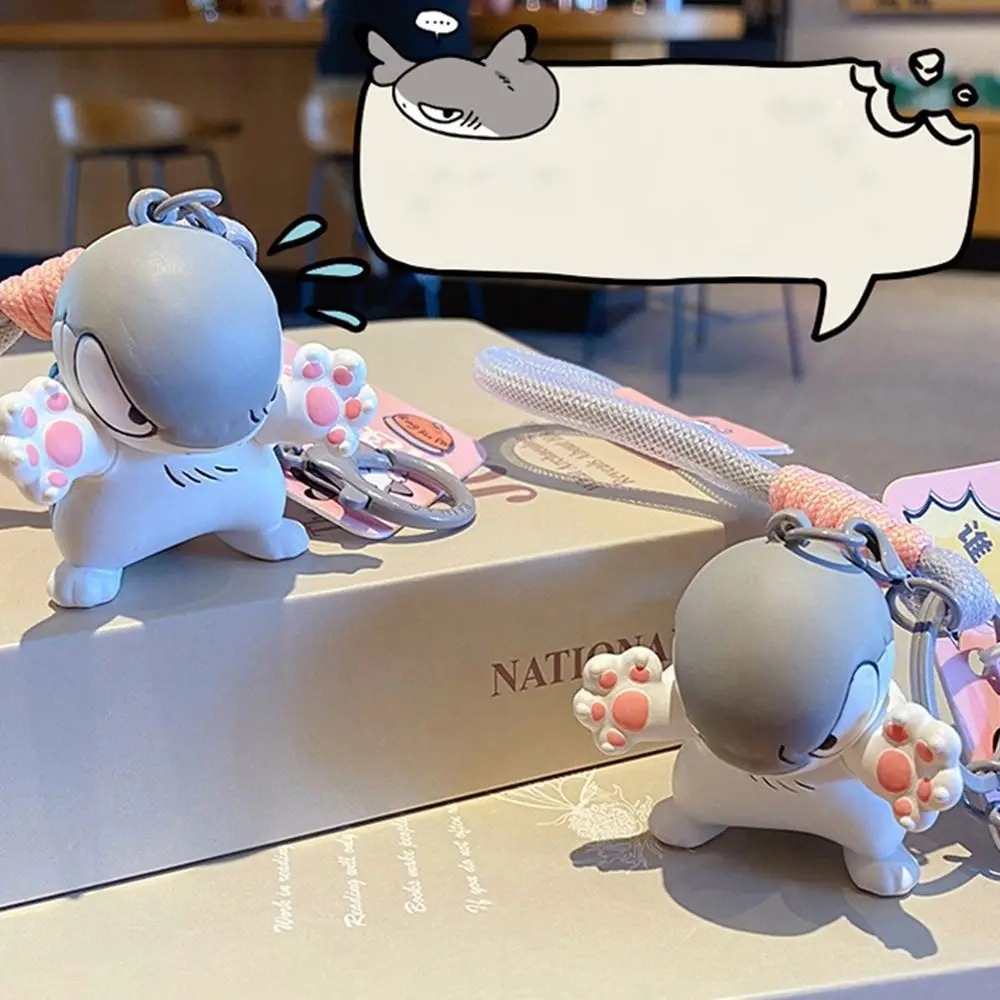 Simple Trendy Small Shark Cat Keychain Cartoon Exquisite Schoolbag Pendant Injection Molded Doll Cute Car Key Ring Student