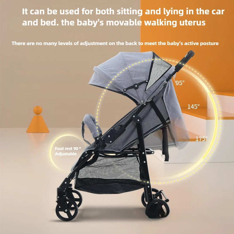 Baby Portable Stroller, High Strength Carbon Steel Type Frame with Embedded PP Hardboard Support