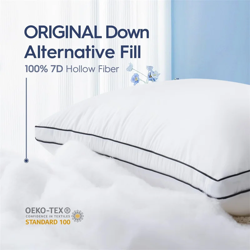 Bedding 100% Goose Down Feather Bed Pillows for Sleeping Standard Queen Size, 5 Star Hotel Gusseted Pillow 100% Cotton Cover