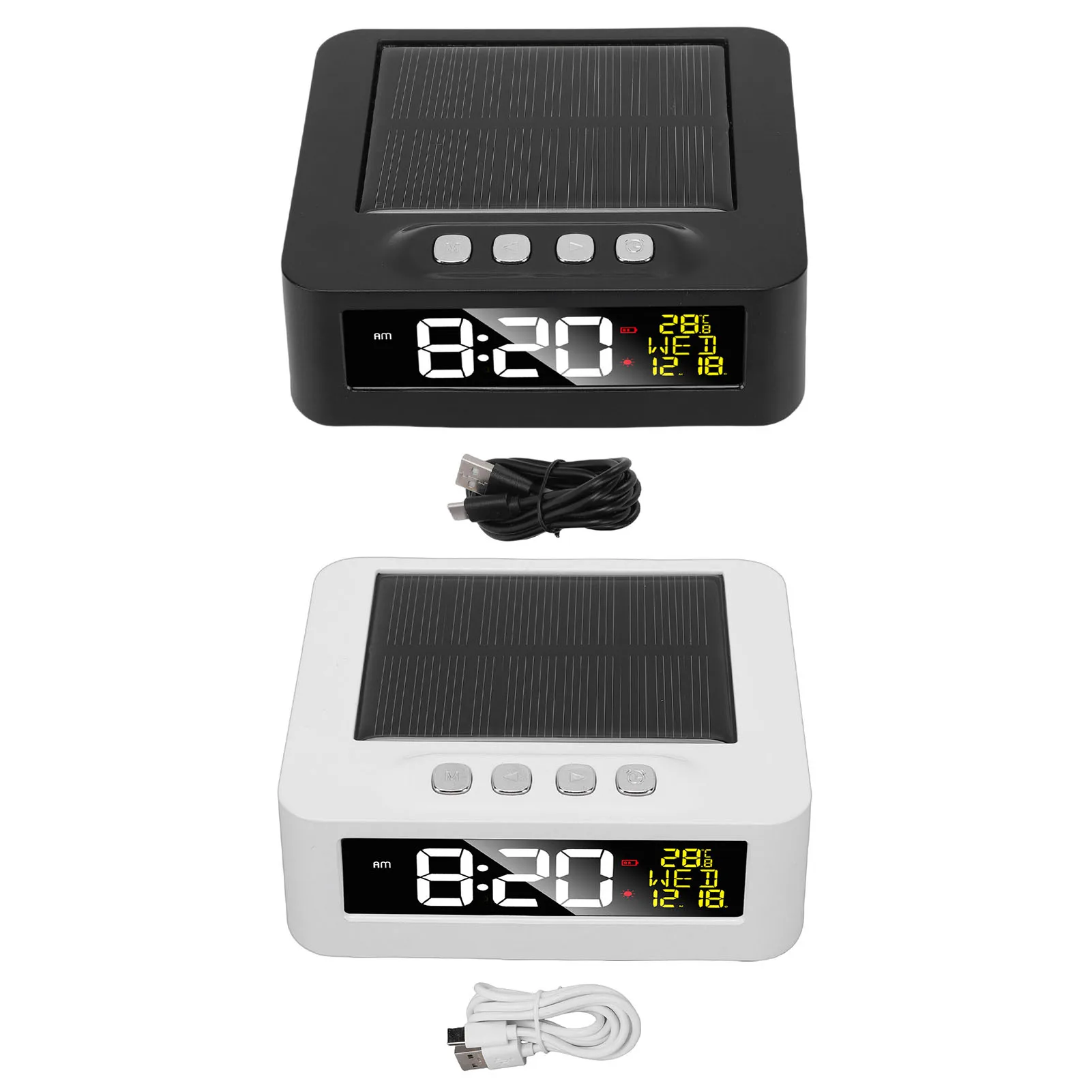 Solar Powered Car Clock 12h 24h Automobile LCD Clock with Data Temperature Display Two Alarms Fatigue Driving Alert for Truck