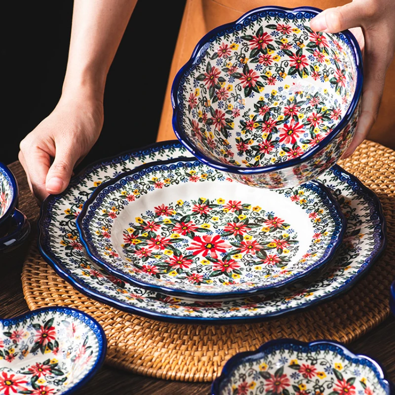 Daisy Bowl and Dish Set Household Polish Ceramic Bowl Plate Dishes Good-looking Moving into the New House Tableware