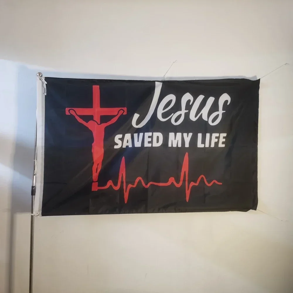 Jesus Saved My Life Flag 90x150cm - Christian Faith Polyester Banner, Outdoor Yard Garage Decor Inspirational Gift Church Home