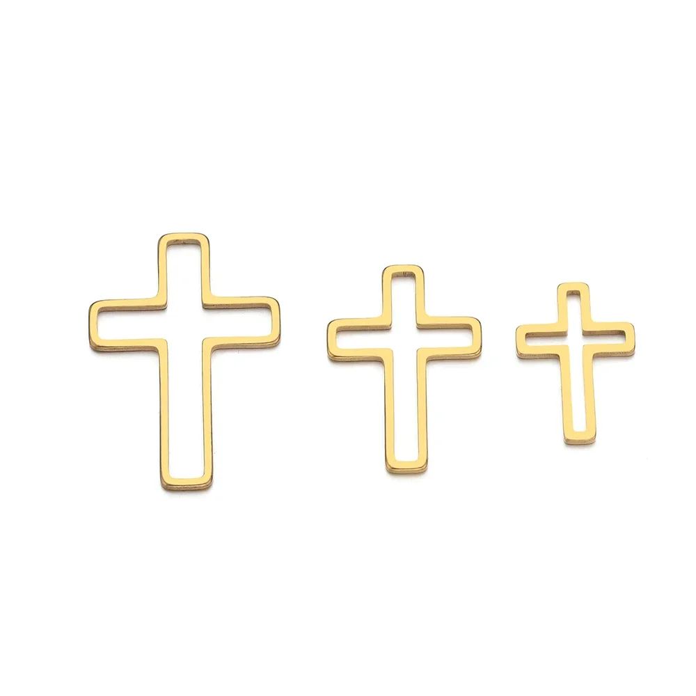 20/50pcs Stainless Steel PVD Gold Cross Charms Hollow Necklaces Connectors Pendant for DIY Jewelry Bracelet Making Findings Bulk