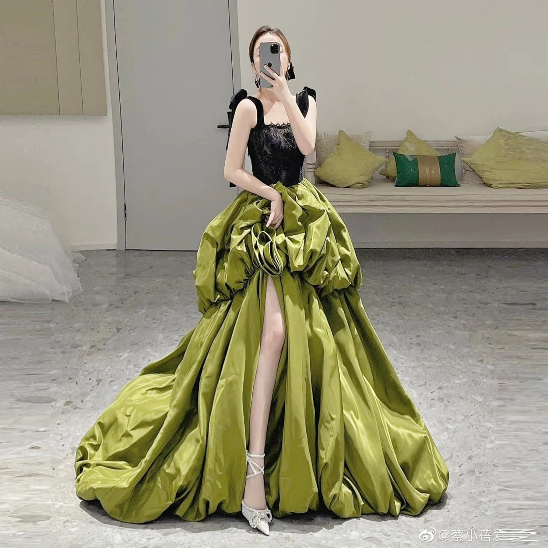 

Green Satin Long Skirt Women High Waist Side Split A Line Women Skirts Women Formal Wear Party Skirt Floor Length