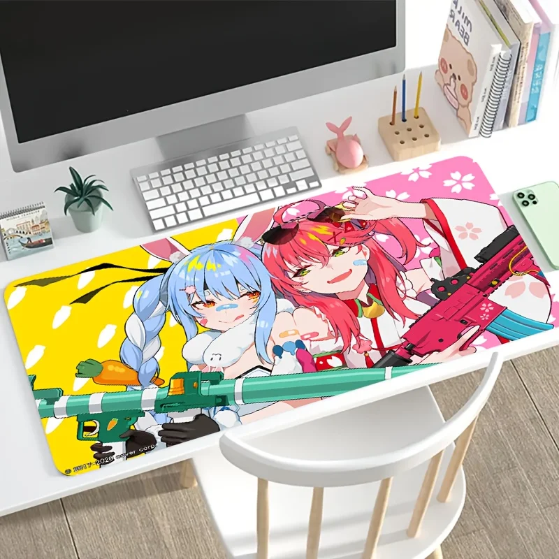 Gaming Mouse Pad, Large Desk Mat, Anti-slip, Stitched Edges, Anime Bunny Girl & Print, Keyboard Pad for Gaming & Home Use