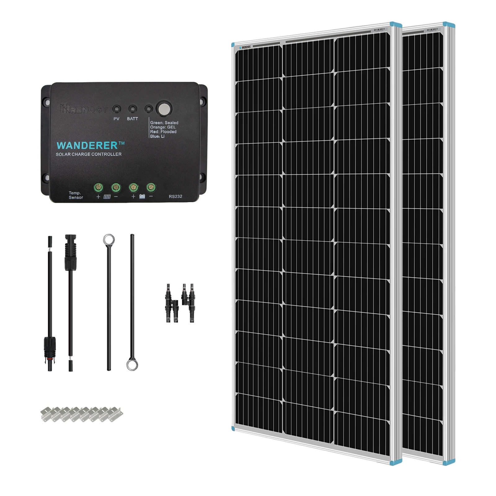 Renogy 200W 12V Solar Panel Kit, 2x100W Panels & 30A PWM Charge Controller, for RV/Boat/Camper/Off-Grid