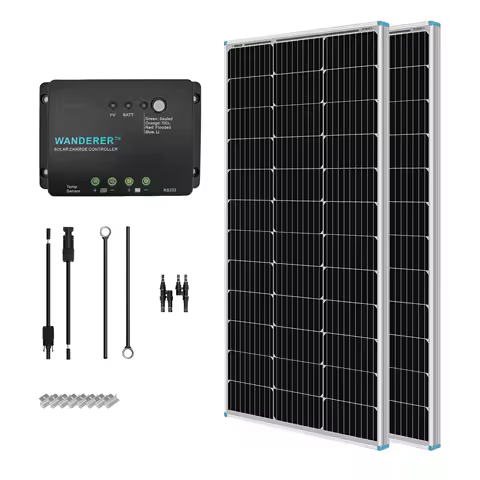 Renogy 200W 12V Solar Panel Kit, 2x100W Panels &amp; 30A PWM Charge Controller, for RV/Boat/Camper/Off-Grid