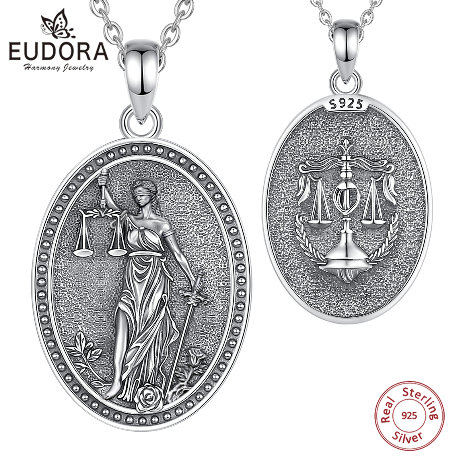 

Eudora 925 Sterling Silver Themis goddess of justice Necklace Sword Balance Scales Pendant Greek Mythology Jewelry Unisex Gift
